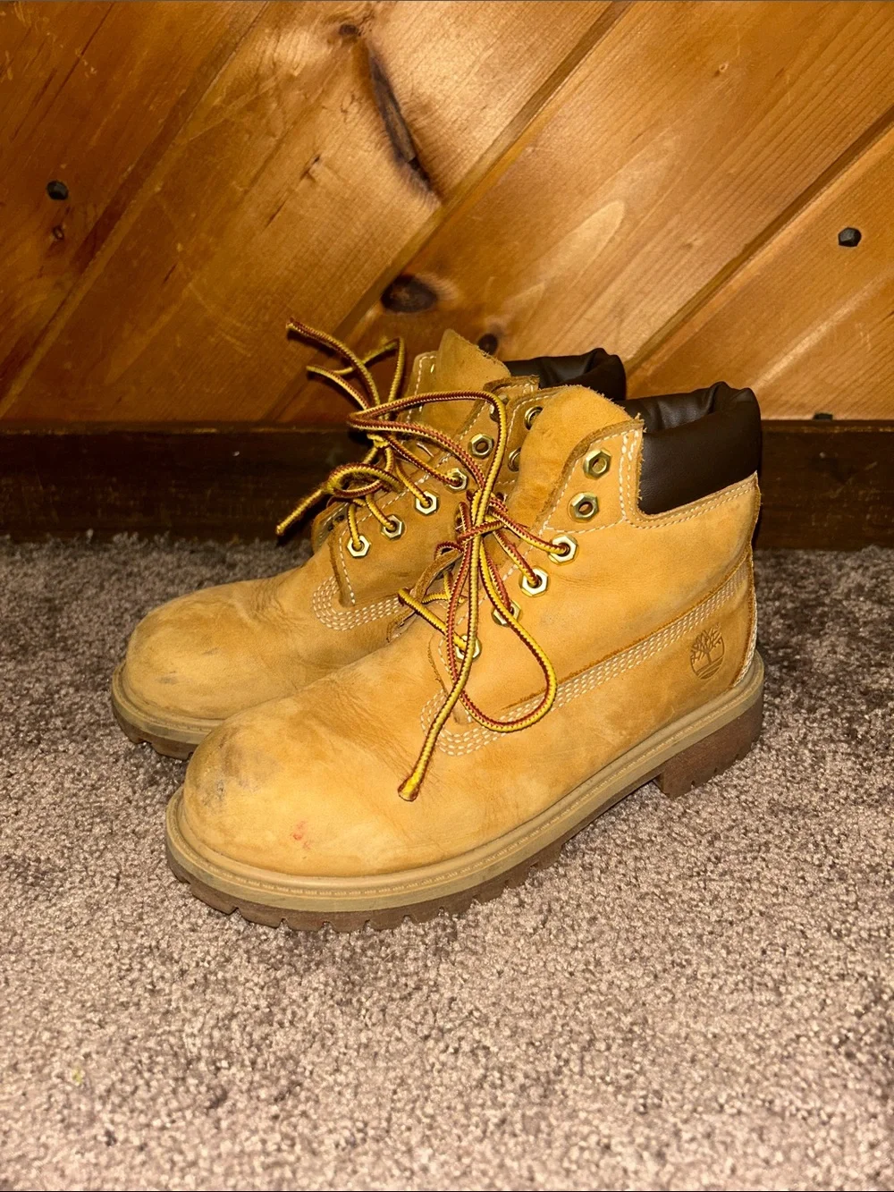 Youth Timberland® Premium 6-Inch Waterproof Boot in Wheat Nubuck tan